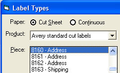 Label Types in our Address Book Software