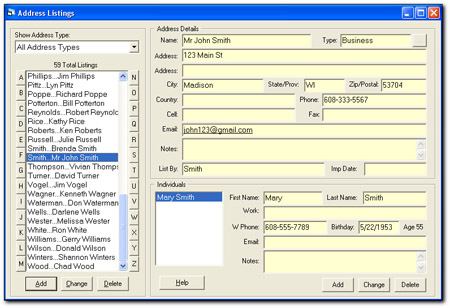 Main Screen of our Address Book Software